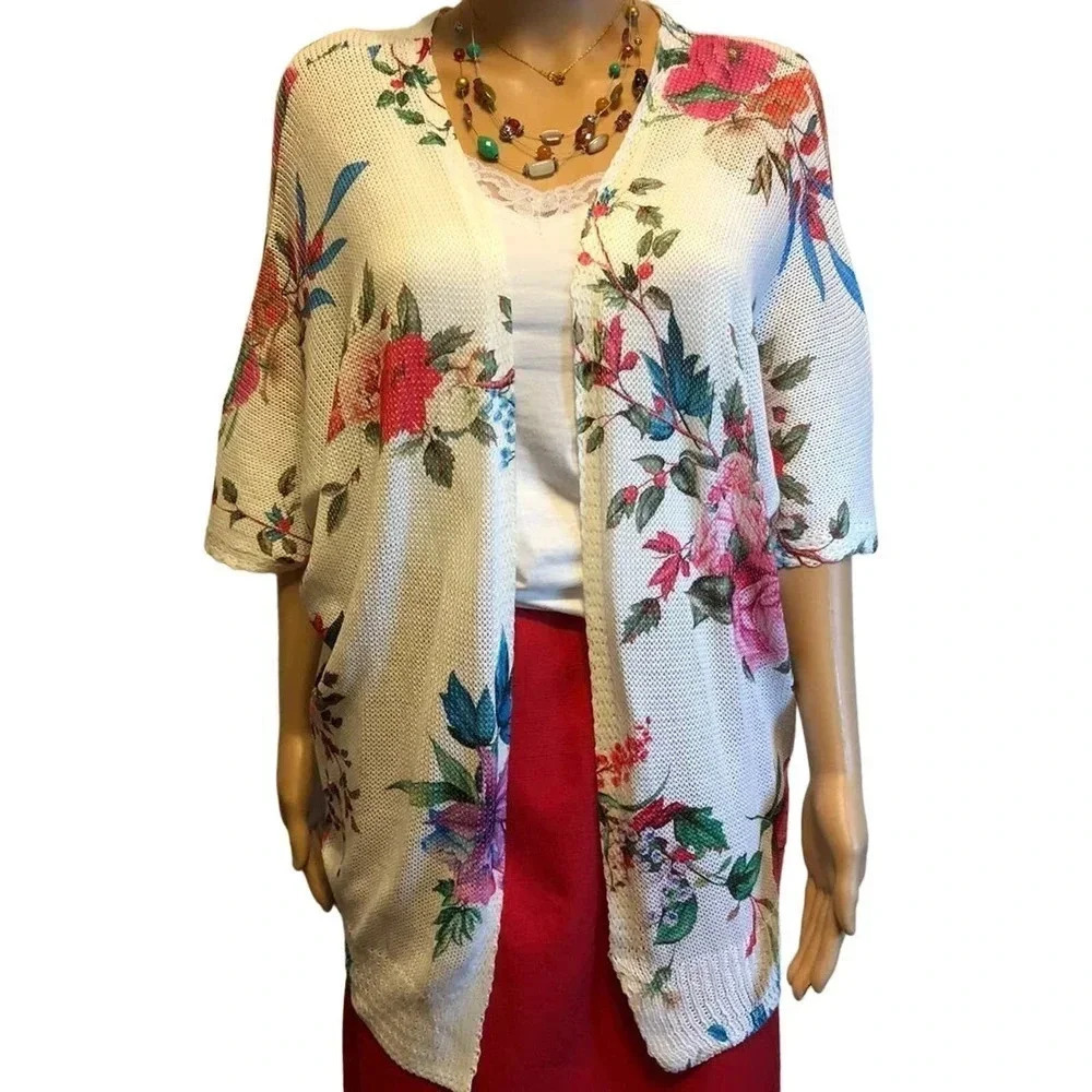 NWT Luisa Ricci made in Italy Boho Floral Print Knit Open Kimono cardigan Lady S